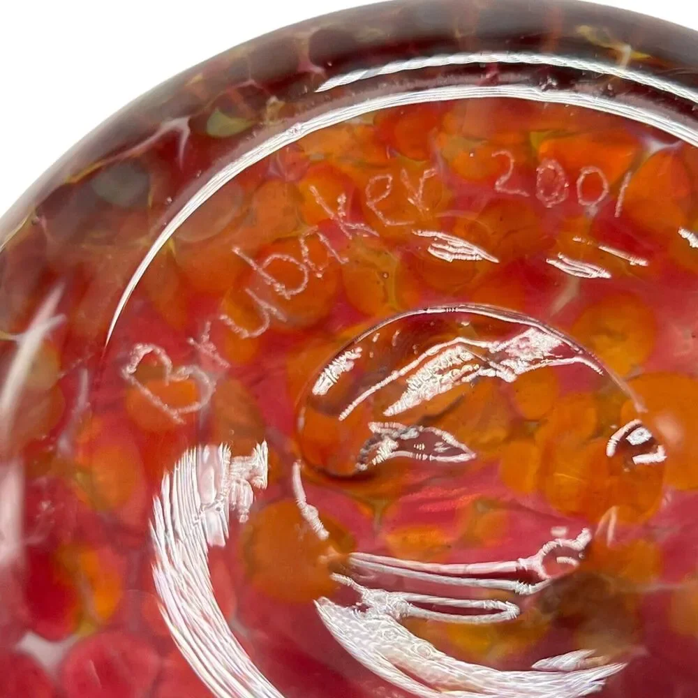Cranberry Art‎ Glass Confetti Vase Hand Blown Tortoise Marbled Signed Brubaker